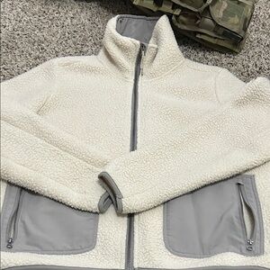 Vuori Cream and Gray Sherpa Jacket